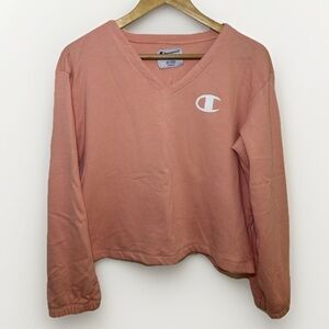 Champion Coral Pink V-Neck Long Sleeve Cropped Sweatshirt Women’s Size M